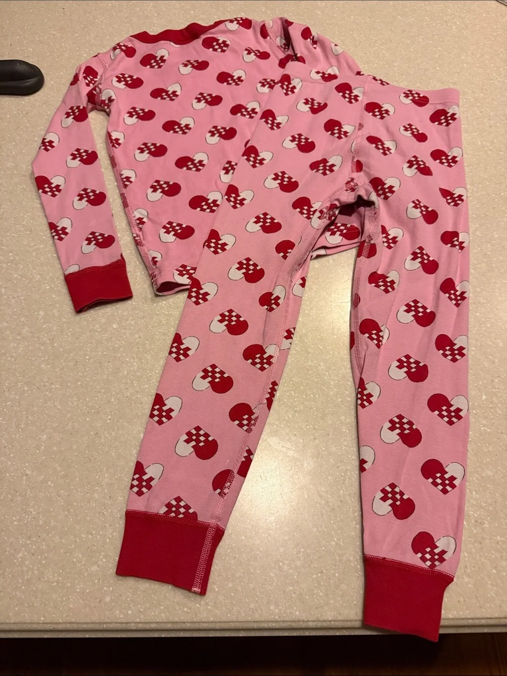 Hanna Andersson Heart Print Pajama Set 100% Organic Cotton Pink Red US 5